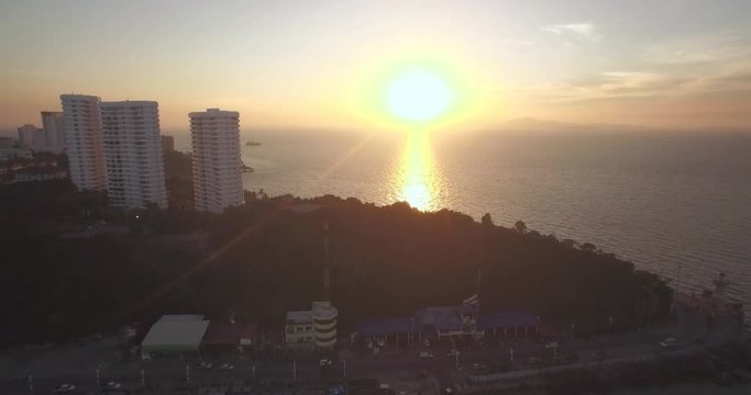 Descending Drone Shot Of Sunset in Pattaya, Thailand
