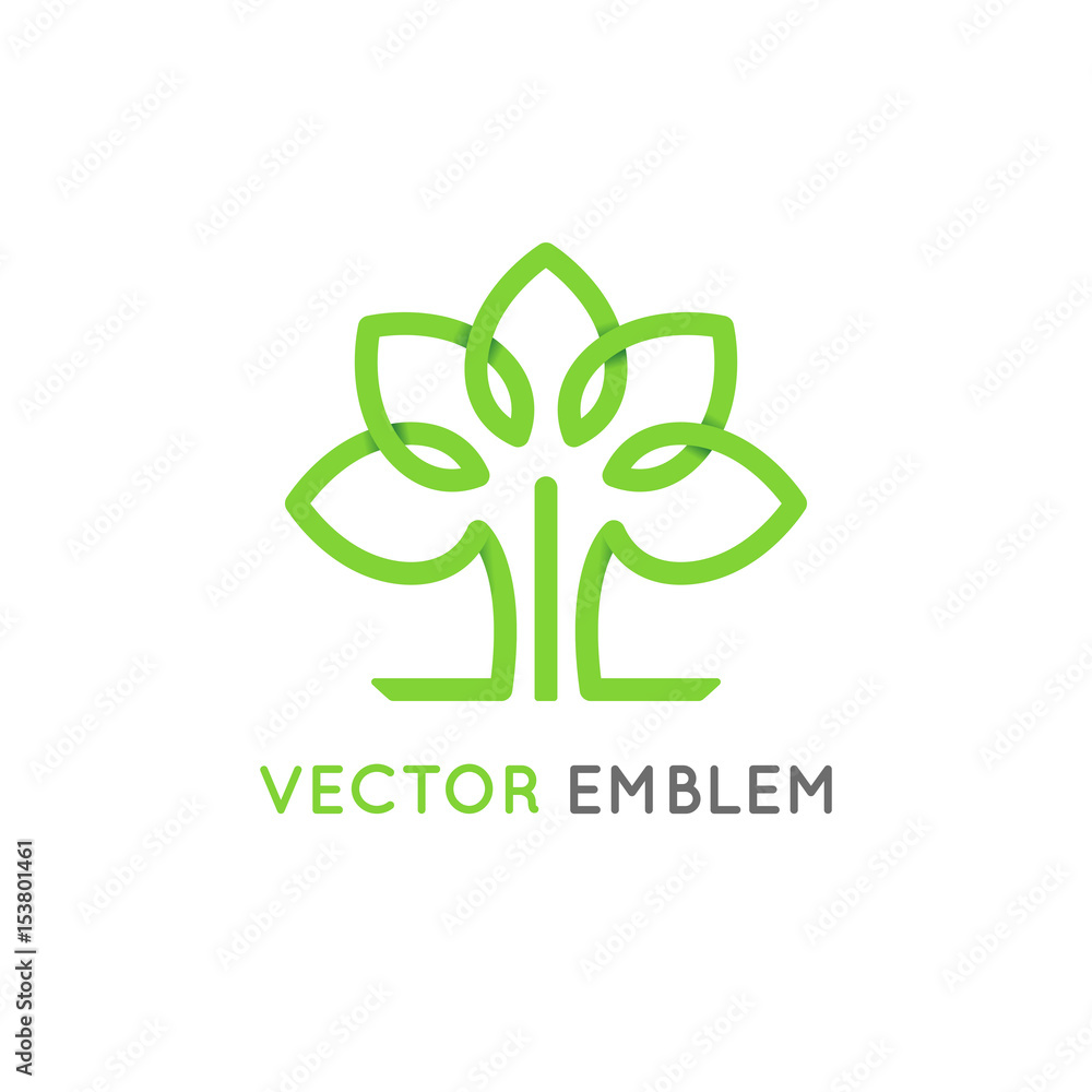Poster vector logo design template and emblem made with lines - green tree