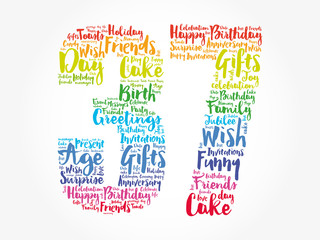 Happy 37th birthday word cloud collage concept