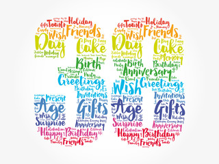 Happy 38th birthday word cloud collage concept