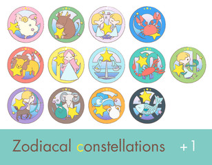 黄道十二星座+へびつかい座のかわいいイラスト