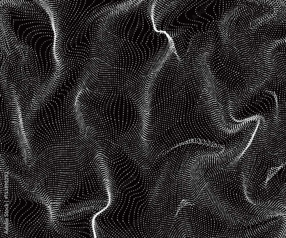 Poster composed of particles swirling abstract graphics