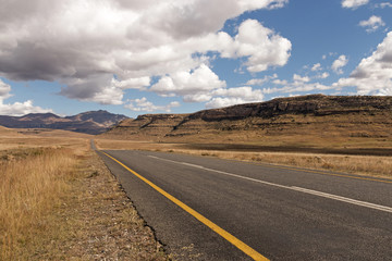  Asphalt Road Running Through Dry Orange Winter Mountain Landscape