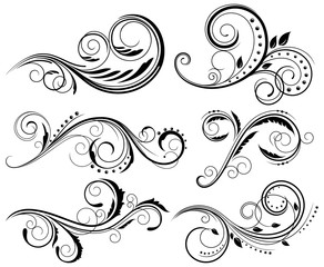 Floral swirls design elements. Vector illustration.