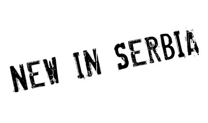 New In Serbia rubber stamp. Grunge design with dust scratches. Effects can be easily removed for a clean, crisp look. Color is easily changed.