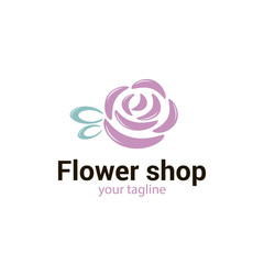 Obraz premium Vector logo template for flower shop or store, floral atelier, spa, boutique, beauty salon. Beautiful rose with leaf isolated on white background. Rose icon. EPS10. Creative logotype. Can be used for 