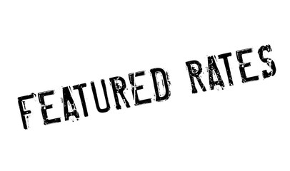 Featured Rates rubber stamp. Grunge design with dust scratches. Effects can be easily removed for a clean, crisp look. Color is easily changed.