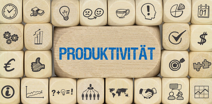 Produktivität / Würfel mit Symbole