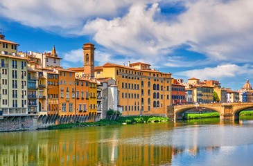 Fototapeta na wymiar Florence Architecture Italy Cityscape River Reflection.