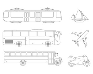 Set of flat urban transport icon. Outline Vector illustration