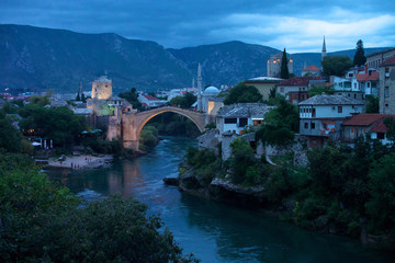 Fototapeta na wymiar Old Bridge of Mostar at dusk