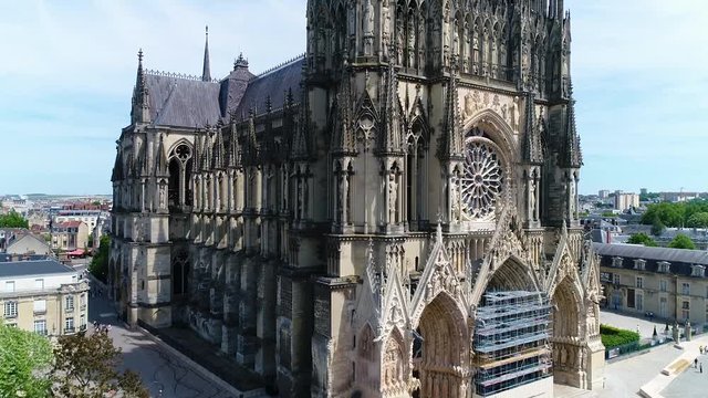 France, Marne, Reims, Aerial view of Notre-Dame de Reims cathedral, listed as World Heritage by UNESCO