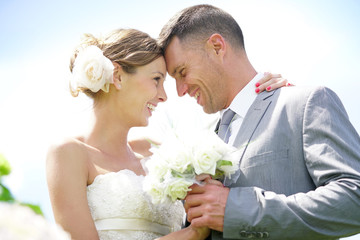 Beautiful bride and groom on their wedding day