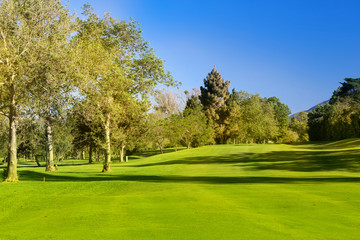 Plakat Green golf field on the sunny coast of Mediterranean sea
