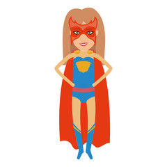 colorful silhouette with superhero woman flying with hands in your waist and without contour vector illustration