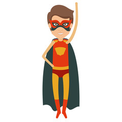 colorful silhouette with superhero guy flying with arm up and without contour vector illustration