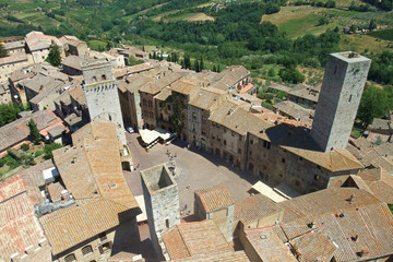 Fototapeta na wymiar View from tower in typical village, San Gimignano, Italy