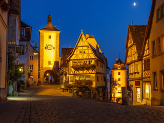 Fototapeta na wymiar Classic postcard night view of the medieval old town of Rothenburg ob der Tauber, Franconia, Bavaria, Germany
