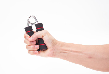 Hand holding sport exercise grip on white background