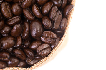 Sack of coffee beans on white background