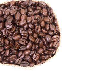 Sack of coffee beans on white background