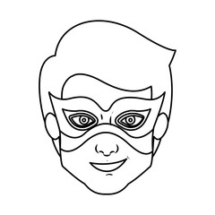 monochrome silhouette with kid superhero with mask vector illustration