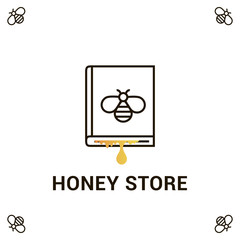 Vector logo template for honey store. Illustration of honey arising from the book. Can be used for textile design, design of banners, company identity. Creative logotype. EPS10.