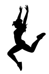 Fototapeta na wymiar silhouette of woman dancing and jumping on white background