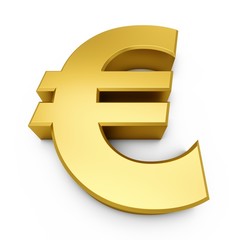 3D Rendering golden Euro Sign isolated on white background