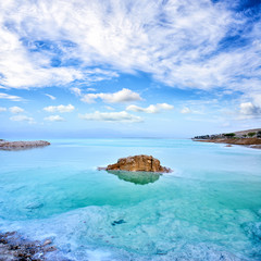 Fototapeta na wymiar View of Dead Sea coastline at sunset, Israel