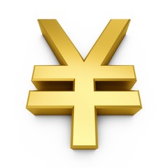 3D Rendering golden Japanese yen Sign isolated on white background