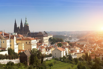 Prague, aerial view of Old Town roofs in the old city of Prague