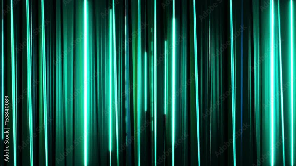 Poster computer generated abstract footage with turquoise vertical stripes moving against dark background. 