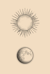 Graphic illustration of dots sun and moon