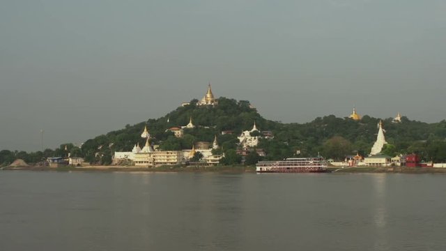Ayeyarwady river, Pagodas view landscape from cruise ship 