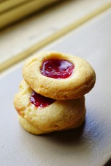 Homemade strawberry jam thumbprint cookies