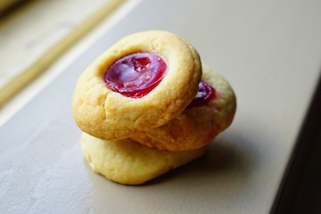 Homemade strawberry jam thumbprint cookies