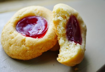 Homemade strawberry jam thumbprint cookies