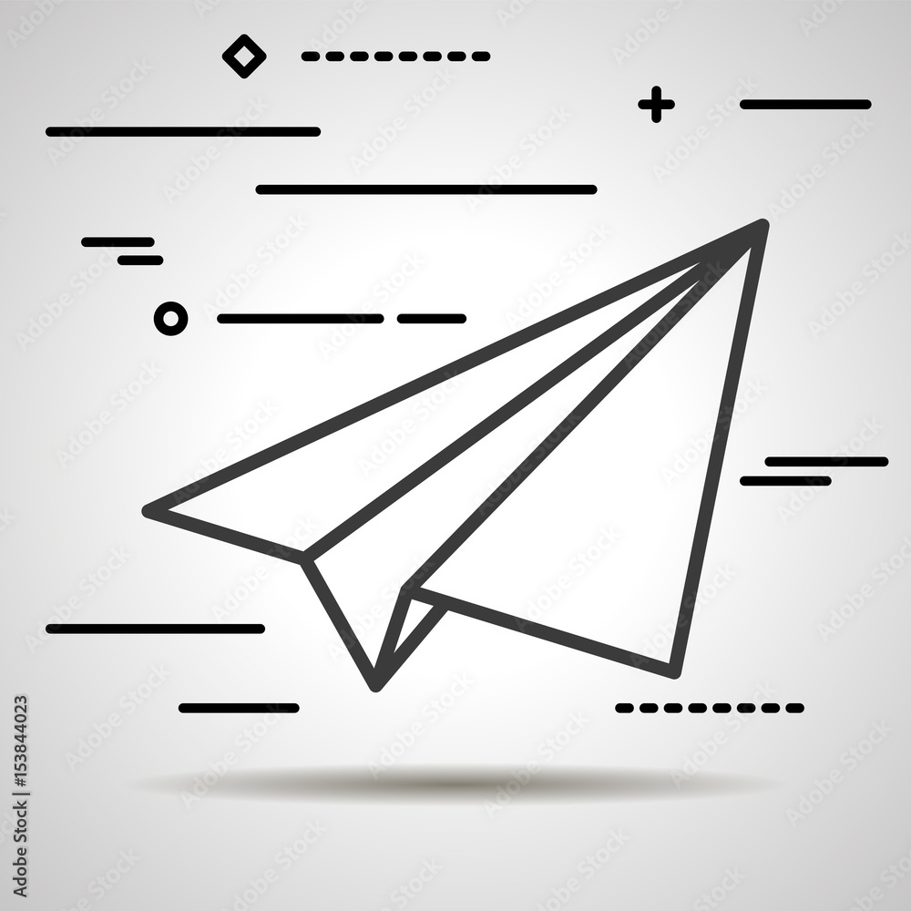 Poster flat line design graphic image concept of paper plane icon on a grey background