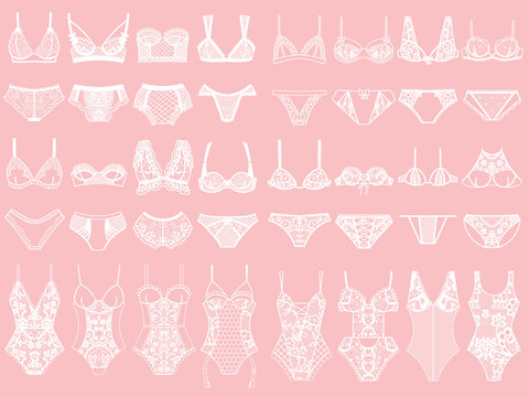 Collection of lingerie. Panty and bra set. Body.