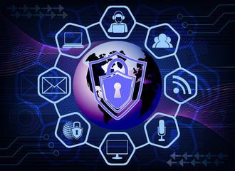 dark blue background with the symbols of the Internet