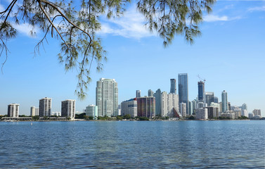 Early morning view of Miami's skyline as seen from the Rickenbacker Causeway.