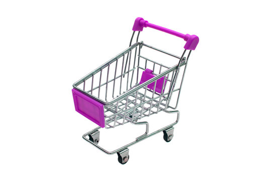 miniature purple trolley supermarket isolated on white background