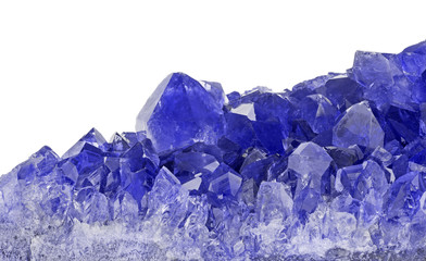 blue sapphire crystals close-up on white