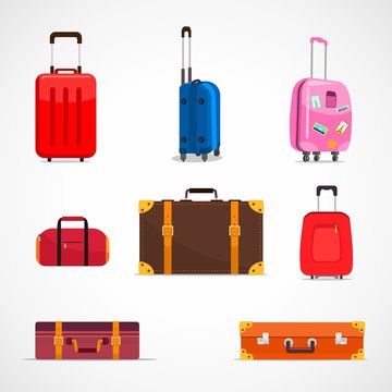 Suitcases, travel icons. Vector illustrations