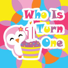 Cute penguin girl with birthday cupcake vector cartoon, Birthday postcard, wallpaper, and greeting card, T-shirt design for kids