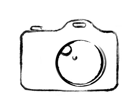 Hand drawn icon of the camera on a white background