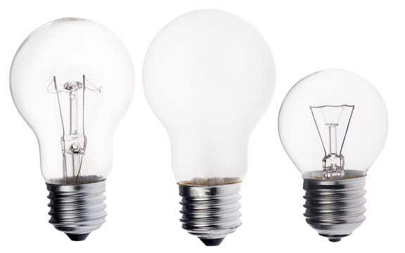 three incandescent electric lamps isolated on white