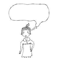 Cartoon Cute Pretty Young Hipster Girl with Thinking Balloon Vector Illustration