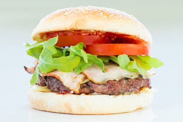 Classic big burger with steak and bacon